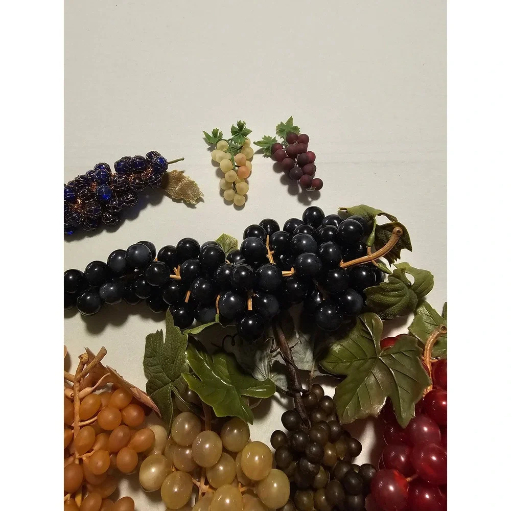 Vintage Style Artificial Grapes Lot 11pc Decorative Fruit Glass Bead Rubberized